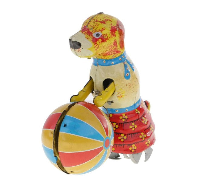 Collectible dog push the ball Tin toy