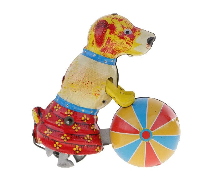 Collectible dog push the ball Tin toy